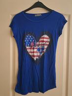 Leuk blauw dames shirt/ T-shirt met hart maat 36/S, Kleding | Dames, T-shirts, Blauw, Ophalen of Verzenden, Zo goed als nieuw