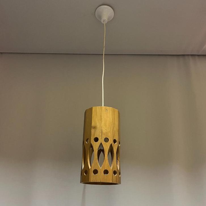 OPRUIMING Zweeds jaren 70 design grenen hanglamp AB Nordisk, Huis en Inrichting, Lampen | Hanglampen, Gebruikt, Minder dan 50 cm