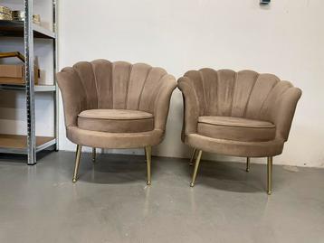 Te koop: 2 nieuwe schelp fauteuils taupe beschikbaar voor biedingen