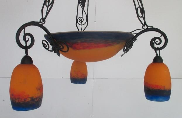 art deco pate de verre luster lamp Degue 5, Antiek en Kunst, Antiek | Lampen, Ophalen