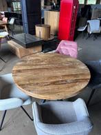 Ronde eettafel mangohout 100cm outlet korting, Ophalen, Zo goed als nieuw, Industrieel, Minder dan 4 stoelen