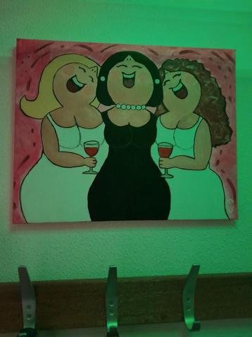 Vrolijke Dames met Wijn Schilderij beschikbaar voor biedingen