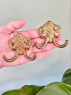 2 vintage messing haken wandhaken kapstokhaken, Ophalen of Verzenden, Gebruikt, Metaal