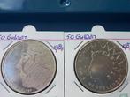 50 Gulden 1984 en 1987, Setje, Koningin Beatrix, Zilver, Ophalen of Verzenden