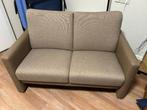 Twee persoons bankje van stof en leer, Huis en Inrichting, Gebruikt, Tweepersoons, 75 tot 100 cm, Rechte bank