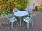 Tuinset. Ronde tafel 80 cm met 4 stoelen, Tuin en Terras, Tuinsets en Loungesets, Ophalen, 4 zitplaatsen, Kunststof, Gebruikt