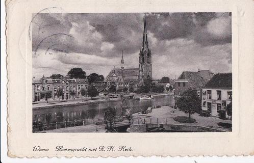 weesp  heerengracht  met rk kerk  1941 tekst/zegel, Verzamelen, Ansichtkaarten | Nederland, 1960 tot 1980, Ophalen of Verzenden