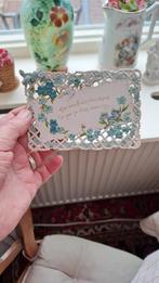 VICTORIAANSE KAART FLUWELEN VERGEETMENIETJES + WITTE DUIFJES, Antiek en Kunst, Verzenden