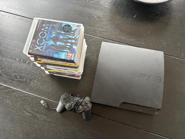 Playstation 3 + Games, Spelcomputers en Games, Spelcomputers | Sony PlayStation 3, Gebruikt, Slim, 320 GB, Met 1 controller, Met games
