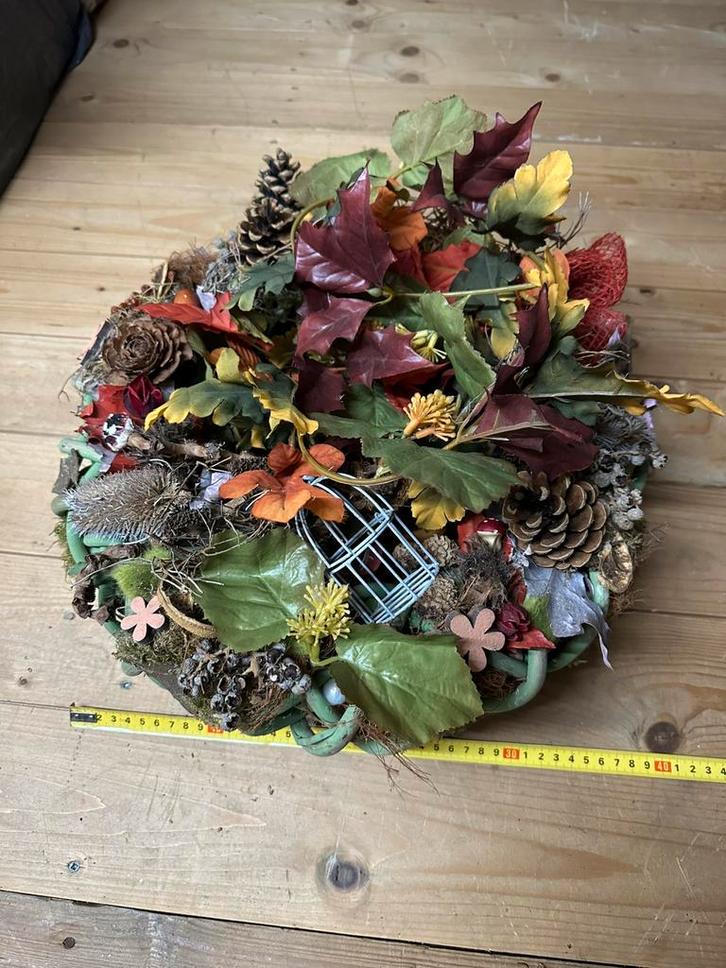 Herbruikbare herfststuk/bloementaart 40cm, Huis en Inrichting, Woonaccessoires | Kransen, Zo goed als nieuw, Ophalen of Verzenden