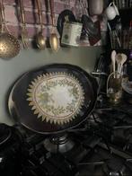 Antiek ovaal dienblad met flinterdun kleedje,dikke glasplaat, Ophalen of Verzenden, Ovaal, Hout