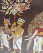 Vintage groot batik schilderij Perahera processie, Antiek en Kunst, Ophalen