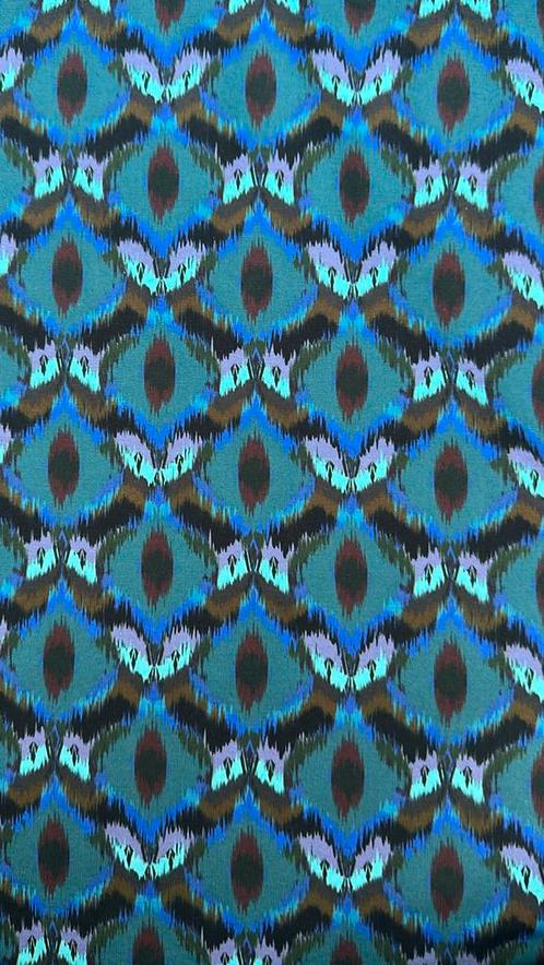 Abstract petrol tricot, Hobby en Vrije tijd, Stoffen en Lappen, Nieuw, Katoen, 120 cm of meer, 30 tot 200 cm, Ophalen of Verzenden