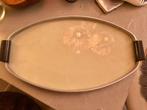 ovaal vintage dienblad hout glas art deco design antiek boho, Huis en Inrichting, Woonaccessoires | Dienbladen, Ophalen of Verzenden