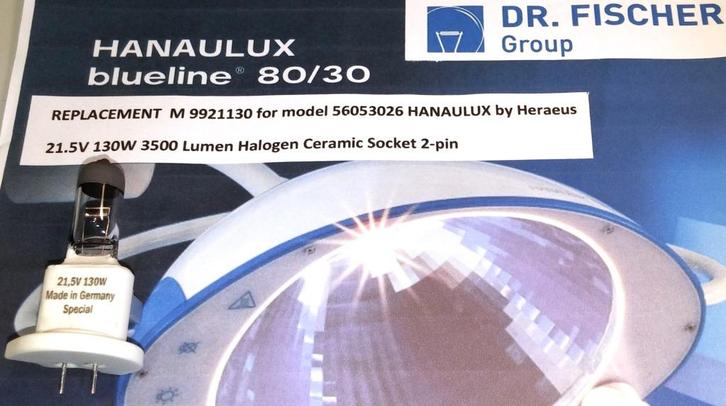 Hanaulux Hanau Blue 80 21.5V 130W Dr.Fischer Lamp M9921130, Huis en Inrichting, Lampen | Losse lampen, Nieuw, Halogeen (gloei)lamp