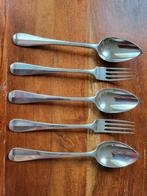 Antiek Zilver 925 Haags Lofje Bestek - 2 Vorken & 3 Lepels, Ophalen of Verzenden, Zilver