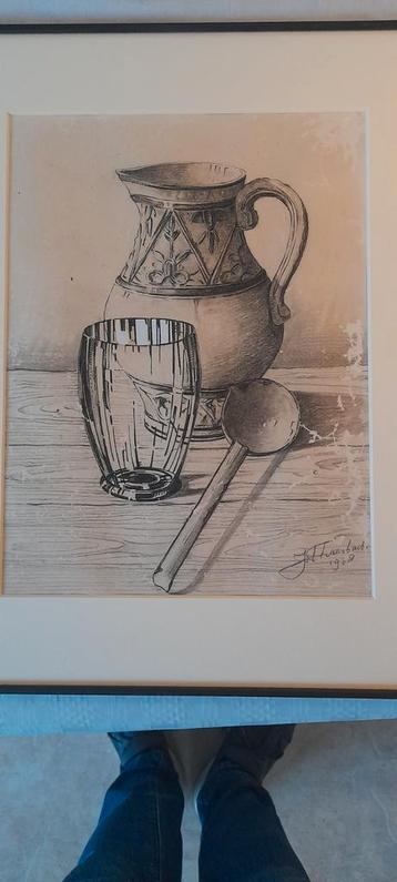 Vintage Stilleven Tekening - J. Traarbach 1938 beschikbaar voor biedingen