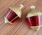Kerstornament Tsjechië 7 x 3,5cm lantaarn glas rood goud, Diversen, Kerst, Ophalen, Gebruikt