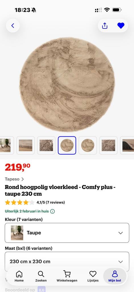 Rond Hoogpolig Vloerkleed Comfy Plus Taupe - 230 cm, Gebruikt, Bruin, Rond, Ophalen of Verzenden