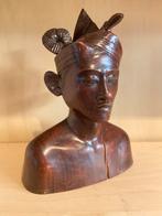 Houten Borstbeeld Buste Man van Java Hout - Vintage Javaans, Antiek en Kunst, Kunst | Beelden en Houtsnijwerken, Ophalen of Verzenden