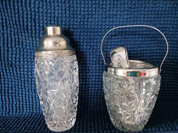 Boheems kristallen cocktailshaker en ijsemmer (met tang)  beschikbaar voor biedingen