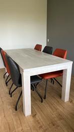 Whitewash eettafel met 6 stoelen, Huis en Inrichting, Tafels | Eettafels, 50 tot 100 cm, Rechthoekig, Zo goed als nieuw, Ophalen