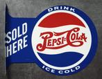 Pepsi Cola dubbelzijdig metalen reclame uithangbord Open, Reclamebord, USA, Nieuw, Ophalen of Verzenden