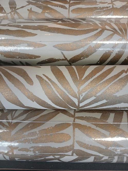 Behang palmbladeren greige / goud 31366 106 cm breed!, Huis en Inrichting, Stoffering | Behang, minder dan 10 m², Ophalen of Verzenden