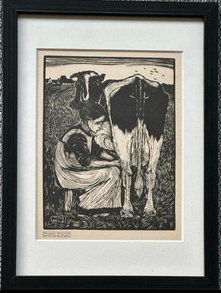 Jan Mankes 1889-1920 / Originele Houtsnede Koemelkster 1927, Antiek en Kunst, Kunst | Etsen en Gravures, Ophalen of Verzenden