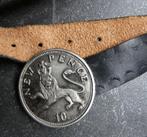 S.S. ELCHE Spain vintage riem 10 pence munt gesp leder, 80 tot 90 cm, Zwart, Tailleriem, Ophalen of Verzenden