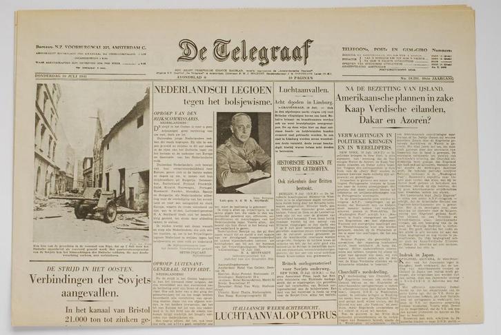 10 juli 1941 - De Telegraaf | Heruitgave 1994, Verzamelen, Militaria | Tweede Wereldoorlog, Boek of Tijdschrift, Nederland, Verzenden
