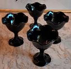 Vintage dessert sorbet glazen zwart persglas 4 stuks dineren, Ophalen of Verzenden