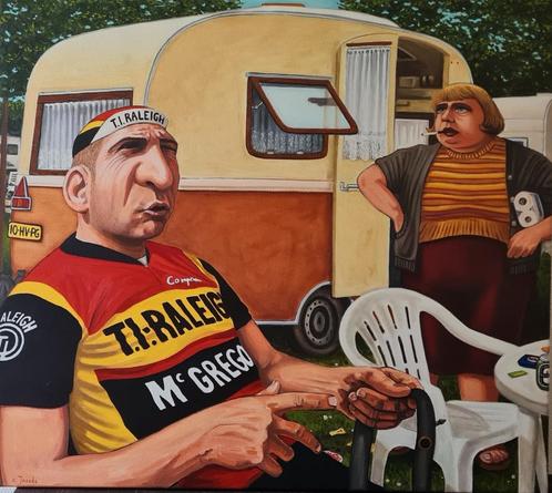 Schilderij wielrennen tour de france Ti-Raleigh MC Gregor, Sport en Fitness, Wielrennen, Zo goed als nieuw, Overige typen, Ophalen