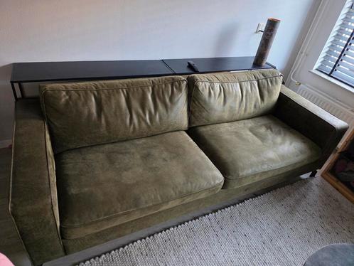 Groene vintage-look bank – industrieel, microleder, 3-zits, Huis en Inrichting, Banken | Bankstellen, Gebruikt, Driepersoons, 200 tot 250 cm