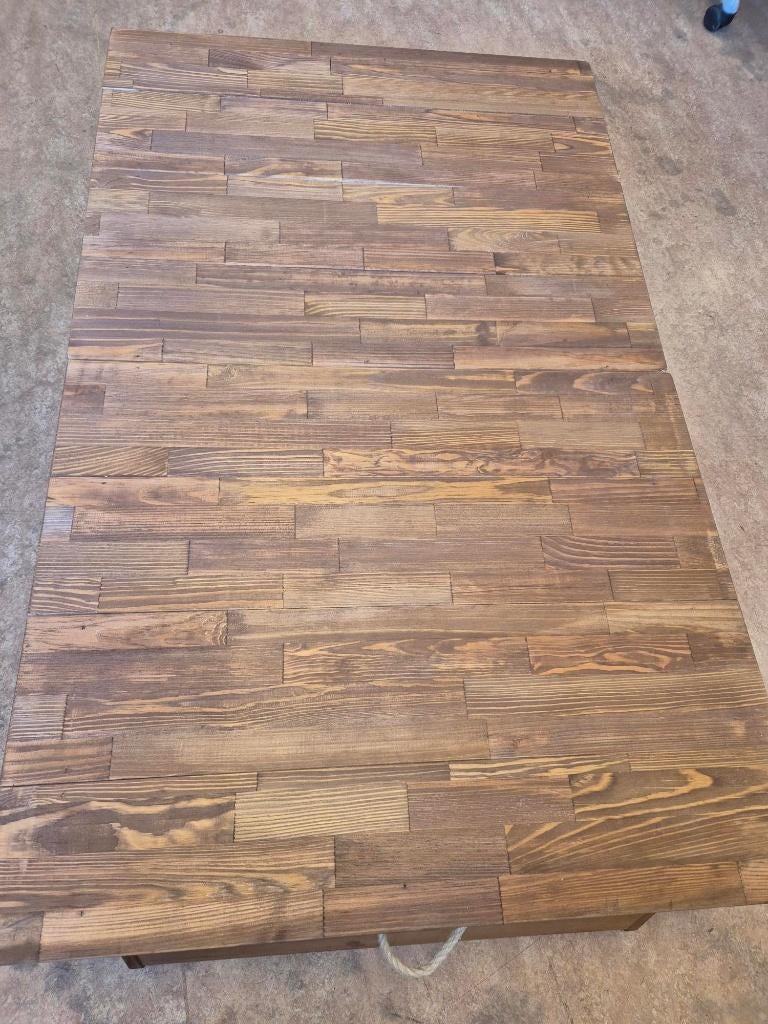 Mooie houten opklapbare salontafel., Ophalen, 100 tot 150 cm, Handmadewoodentable, Onbekend