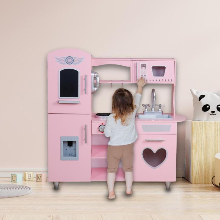 Rijoka Houten Speelkeuken – Roze met Hart - 85x33x89cm, Kinderen en Baby's, Speelgoed | Houten speelgoed, Zo goed als nieuw, Meubelstuk of Keukentje