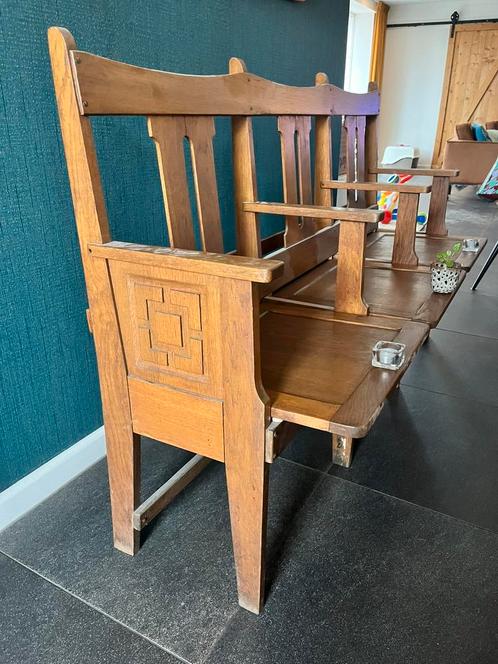 Vintage houten kerkbank 3-zits, Antiek en Kunst, Antiek | Meubels | Bedden, Ophalen