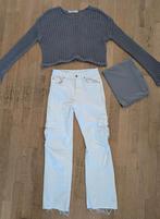 Witte cargo flared jeans van Zara mt 164 met gehaakte top FB, Meisje, Ophalen of Verzenden, Zo goed als nieuw, Zara