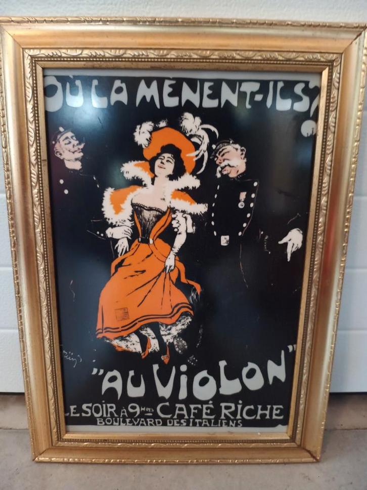 Franse afbeelding in goudkleurige lijst, Antiek en Kunst, Kunst | Etsen en Gravures, Ophalen of Verzenden