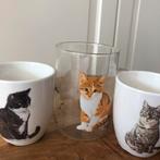 Francien katten kopjes, Glas, Overige stijlen, Kop(pen) en/of Schotel(s), Ophalen of Verzenden