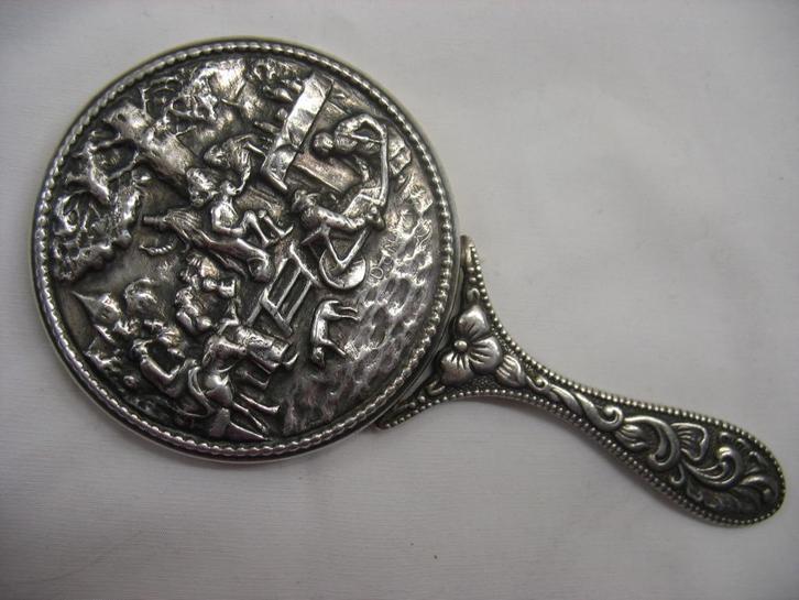 Handspiegeltje Zilvertone Bewerkt * Puur Vintage, Antiek en Kunst, Curiosa en Brocante, Ophalen