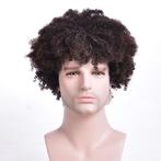 Zwarte Afro Heren Pruik Mannen Haarstuk Haren Haar Krullen, Verzenden, Nieuw, Pruik of Haarverlenging