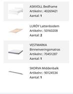 Ikea bed: Askvoll bedframe, matras, lattenbodem & middenbalk, Huis en Inrichting, Woonaccessoires | Wandplanken en Boekenplanken