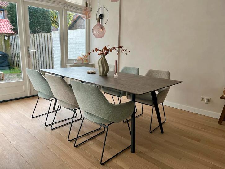 Jesper Home Yanai Eetkamerstoelen - 6 stuks, Huis en Inrichting, Stoelen, Gebruikt, Vijf, Zes of meer stoelen, Metaal, Stof, Grijs