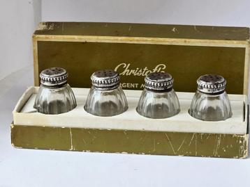Christofle 4 zoutvaatjes met zilveren top   beschikbaar voor biedingen