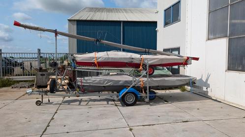 Dubbele combi trailer. Finn, 29er, 49er, Laser zeilboot, Watersport en Boten, Boottrailers, Gebruikt, Open zeilboottrailer, Minder dan 1500 kg