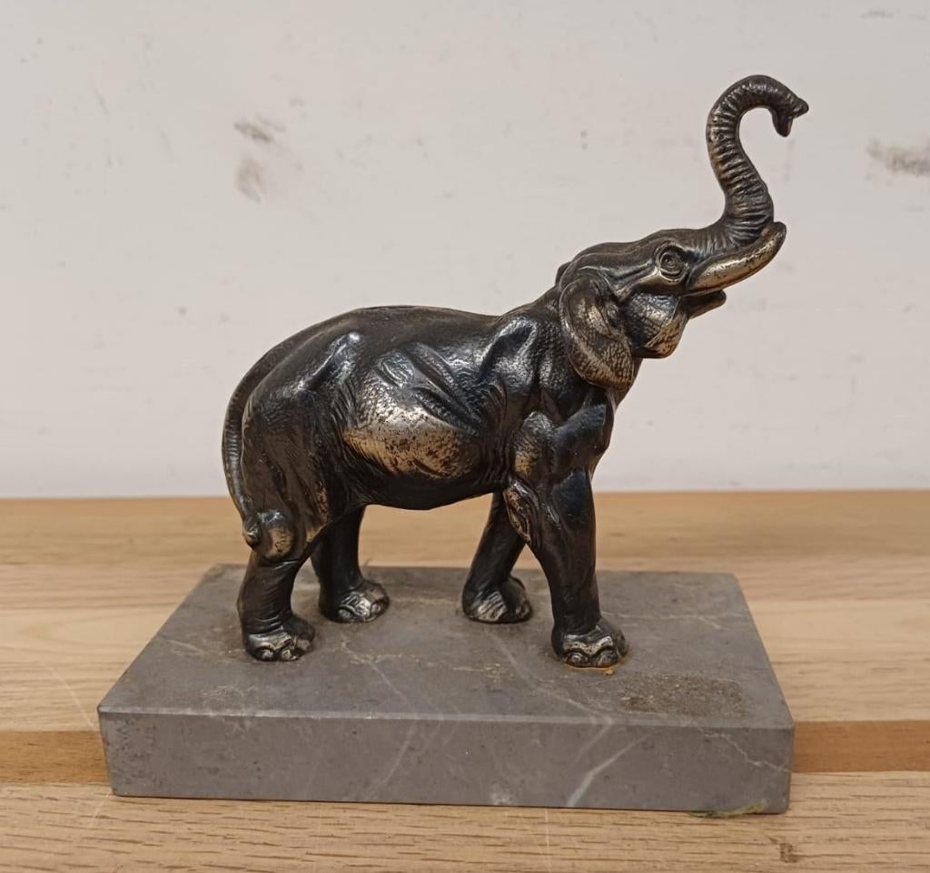 Brons olifant op marmeren voet, Ophalen of Verzenden