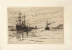 Storm van s'Gravensande droge naald "Stoomschepen en Zeilsch, Antiek en Kunst, Kunst | Etsen en Gravures, Ophalen