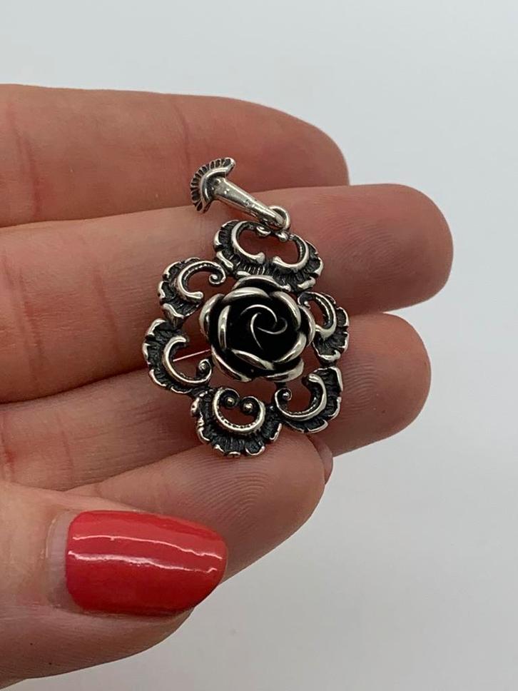 X13 Prachtige zilveren TEKA hanger roosje, Sieraden, Tassen en Uiterlijk, Antieke sieraden, Hanger, Zilver, Ophalen of Verzenden