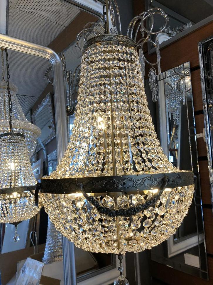 Kristal zakkroonluchter Vintage / Antiek met guirlandes, Huis en Inrichting, Lampen | Kroonluchters, Nieuw, Ophalen of Verzenden